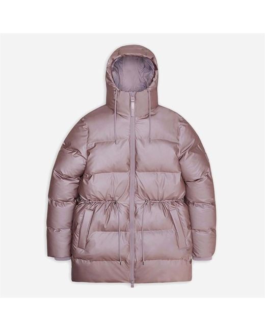 Rains Purple Alta Water Resistant Lightweight Long Puffer Jacket