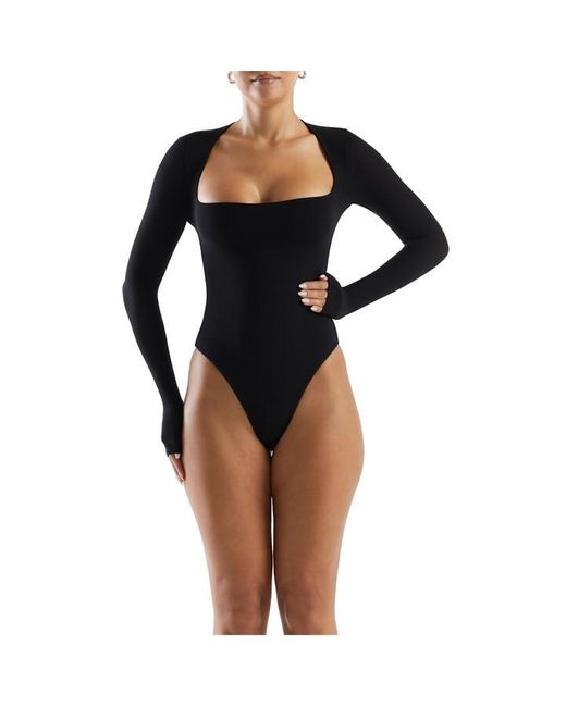 Naked Wardrobe Black Square Neck Sculpt Bodysuit