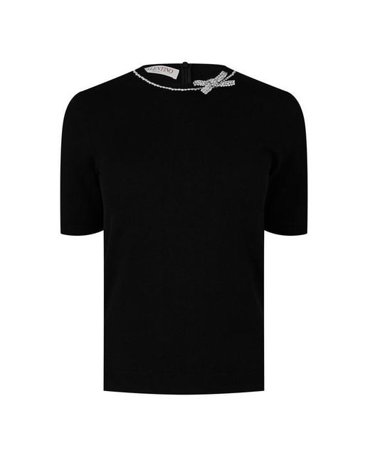 Valentino Black Embroidered Wool Fitted Top