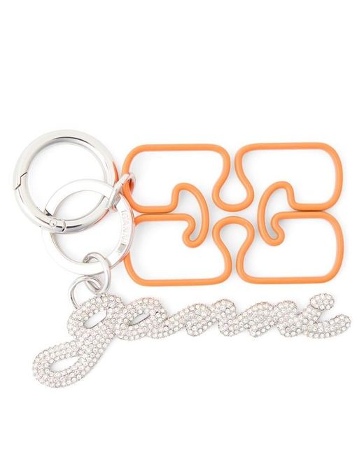 Ganni Orange Strass Sgnture Keyring