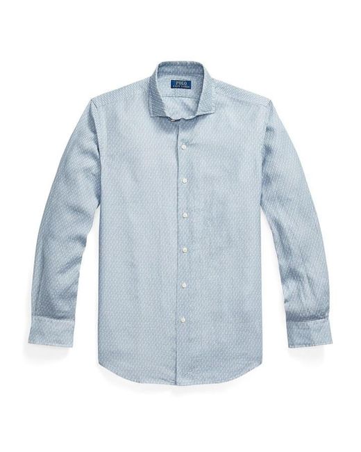 Polo Ralph Lauren Blue Custom Fit Mallet-Print Linen Shirt for men