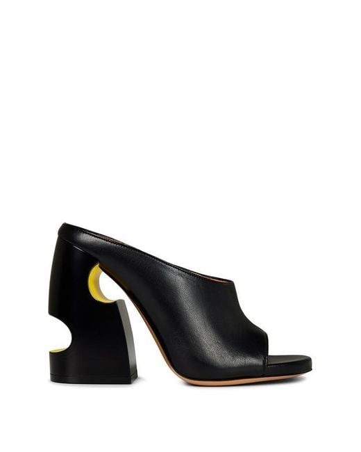 Off-White c/o Virgil Abloh Black Meteor Leather Sculpted Heel Slip-On Heeled Mules