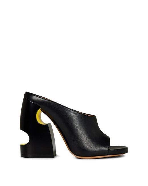 Off-White c/o Virgil Abloh Black Meteor Leather Sculpted Heel Slip-On Heeled Mules