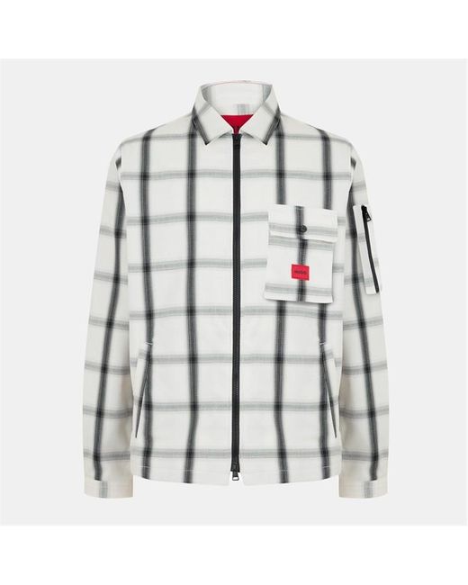 HUGO White Emmond Cotton Long Sleeve Zip Overshirt for men