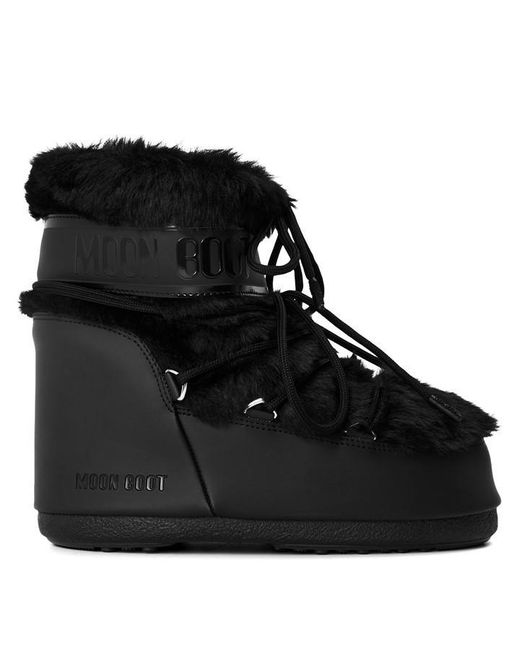 Moon Boot Black Low Faux Fur Lightweight Snow Boots