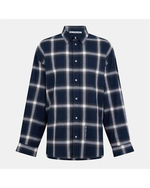 Acne Blue Setar Long Sleeve Flannel Shadow Check Shirt for men