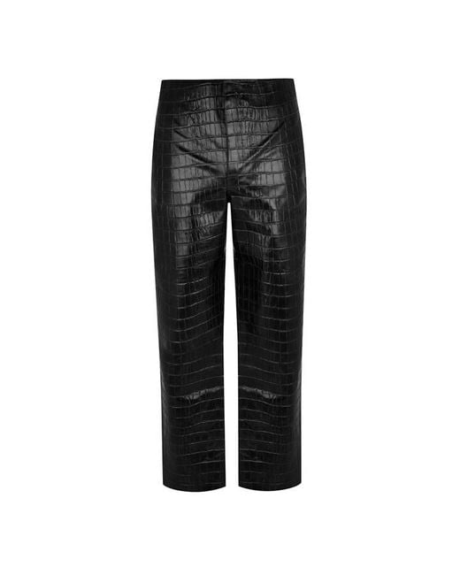 Bottega Veneta Black Crocodile-effect Leather Trousers for men