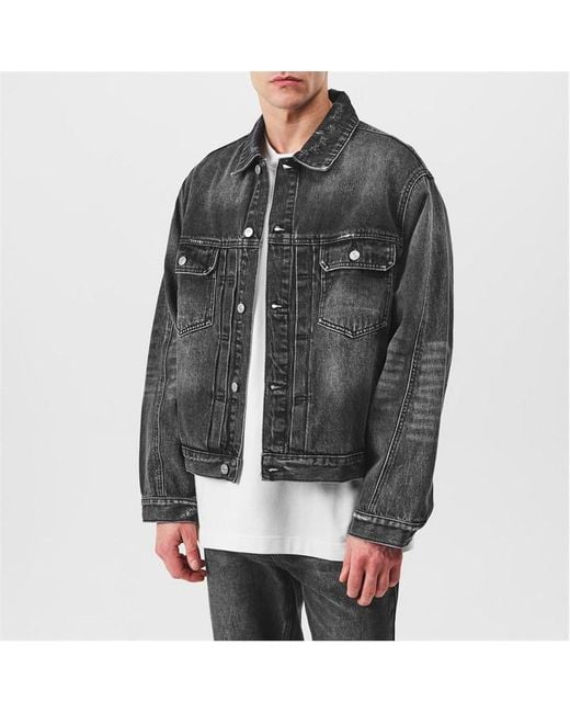Cole Buxton Black Pleated Cropped Long Sleeve Denim Jacket for men