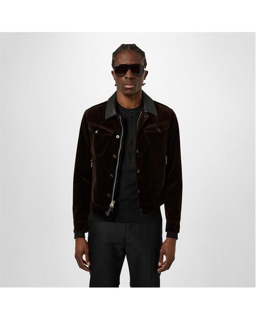 Tom Ford Black Leather Trimmed Velvet Trucker Jacket for men