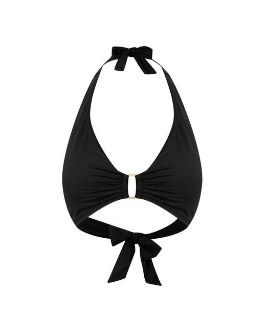 Ralph Lauren Black Ring-Front Halter Bikini Top