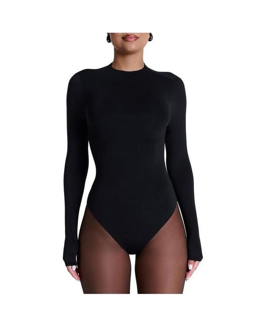 Naked Wardrobe Black Naked Mock Neck Bodysuit