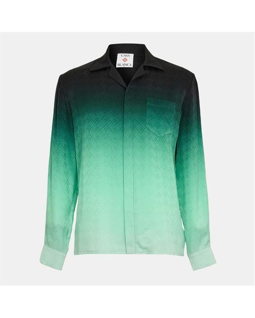 Casablanca Green Mono Long Sleeve Relaxed Fit Bowling Shirt for men