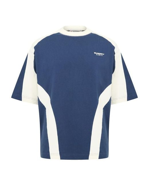 SUMMER GAMES Blue Contrast Panel Oversized T-Shirt for men