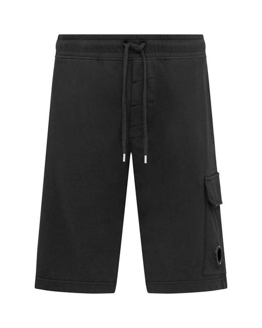 C P Company Black Micro Lens Fleece Shorts for men