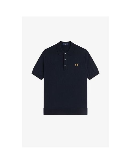 Fred Perry Blue Knitted Short Sleeve Polo Shirt for men