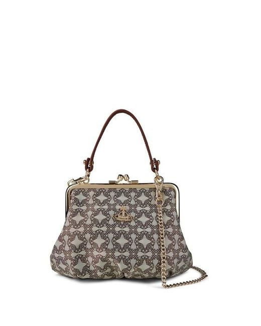 Vivienne Westwood Gray Jacquard Frame Purse Bag