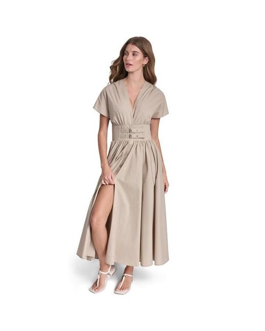 DKNY Natural Jeans Smocked Midi Dress W/ Buckle