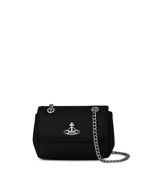 Vivienne Westwood Black Saffiano Biogreen Small Purse With Chain