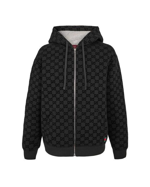 Gucci Black Flock Zip Hoodie for men
