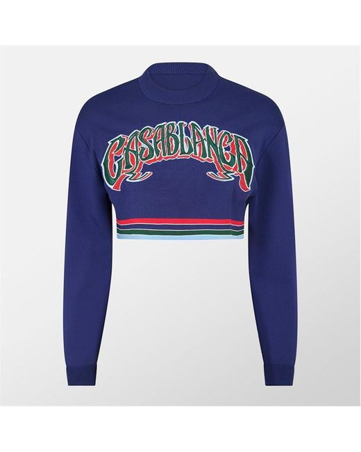 Casablanca Blue Baseball Relaxed Fit Crew Sweatshirt