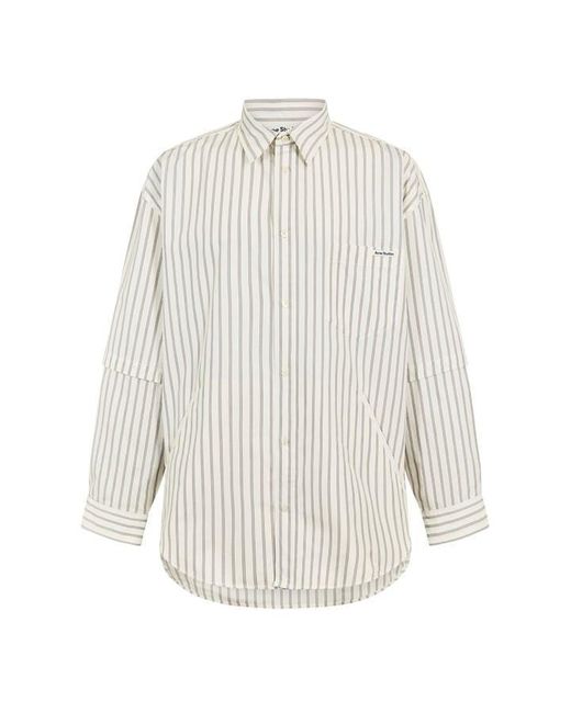 Acne White Striped Long Sleeve Shirt for men