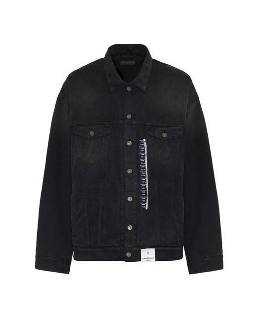 Balenciaga Black Size Sticker Cotton Long Sleeve Oversized Fit Denim Jacket for men