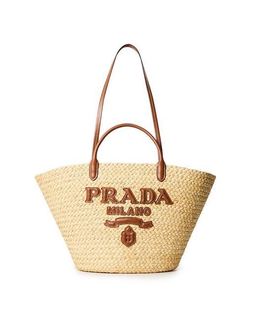 Prada Metallic Raffia Logo Tote Bag