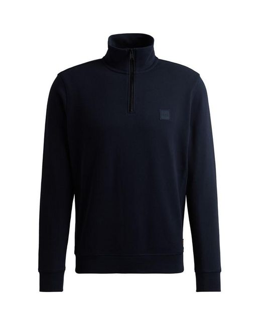 Boss Blue Zetrust Zip-Neck Soft Terryclover The Head Sweatshirt for men
