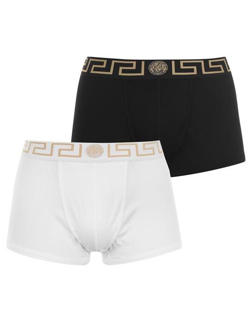 Versace White Two Pack Greca Waistband Trunks for men