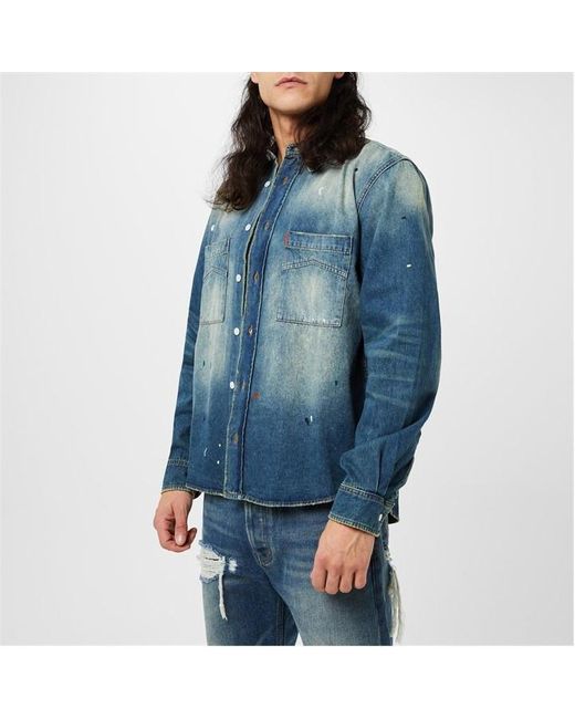 Rhude Blue Classic Denim Shirt for men