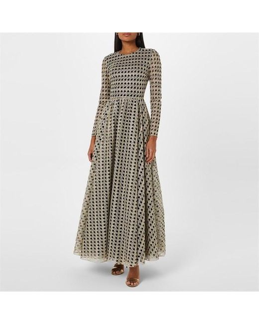 Giambattista Valli Metallic Long Sleeve Embroidered Dress