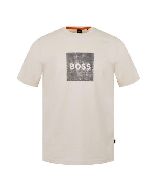 Boss White Box Logo Cotton Short Sleeve T-Shirt for men