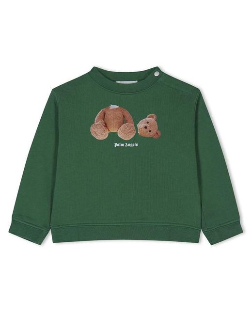 Palm Angels Green Cotton Bear Printed Sweatshirt for men