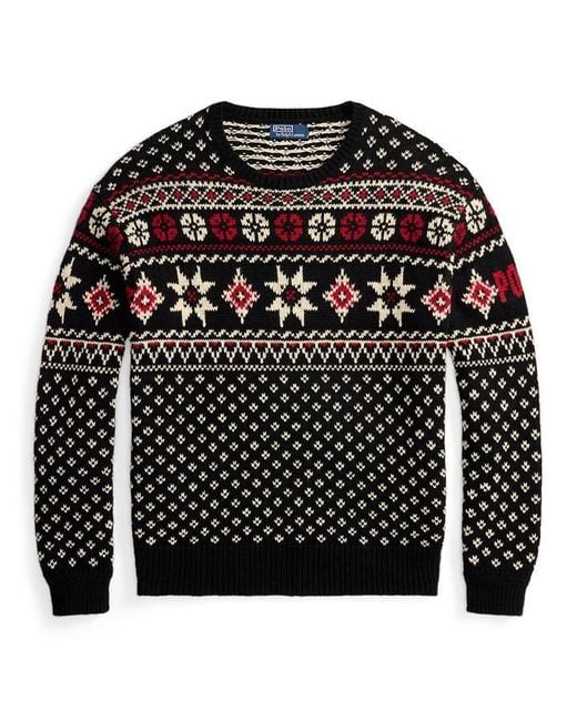 Polo Ralph Lauren Black Fairisle Cashmere Crew Neck Jumper for men