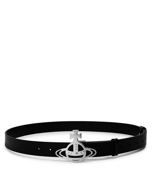 Vivienne Westwood Black Small Line Orb Leather Belt