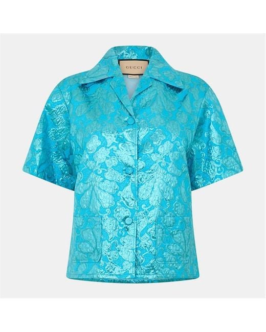 Gucci Blue Patterned Short Sleeve Shirt