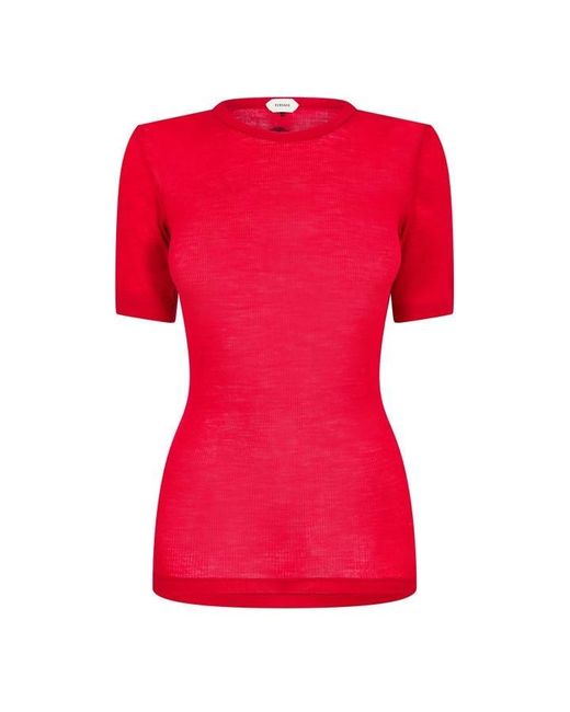 Versace Red Wool Top With Short Sleeves