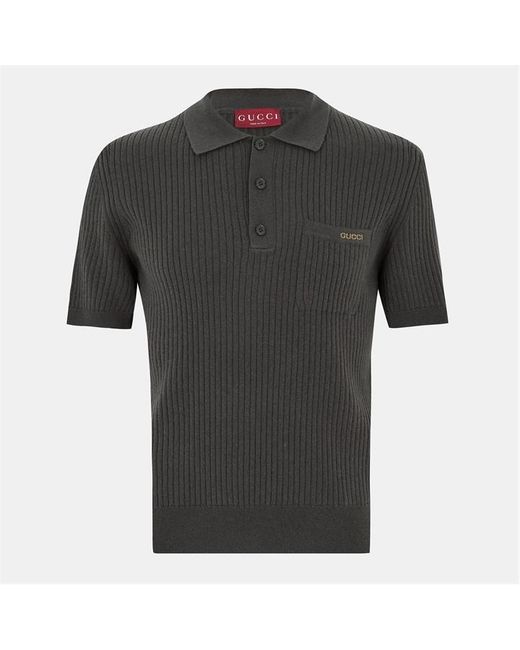Gucci Green Rib Knit Polo Shirt for men