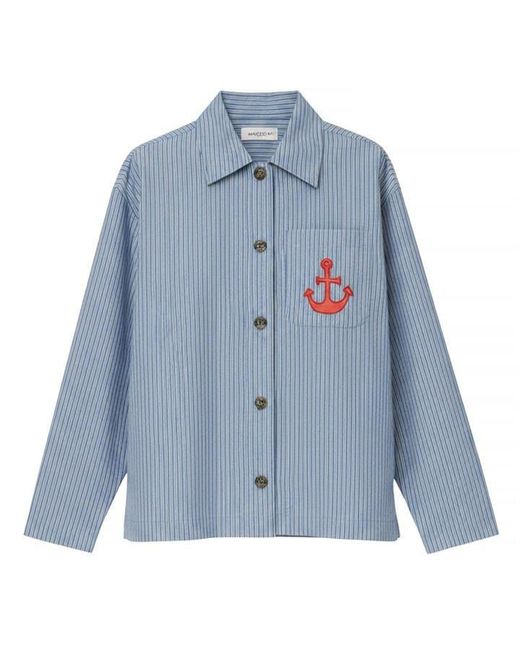 Stella Nova Blue Striped Anchor Embroidered Shirt
