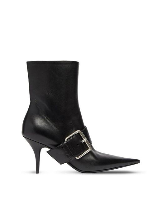 Balenciaga Black Knife Buckled Leather Ankle Boots