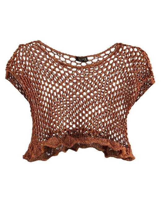 NIMA LIMINAL KNITTING Brown Crop Cut Out Top