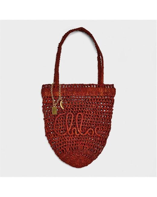 Chloé Red Summer Shoulder Straw Bag