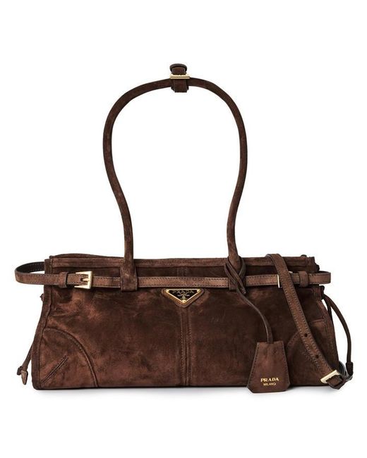 Prada Brown Bonnie Medium Suede Handbag