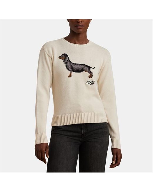 Ralph Lauren Natural Intarsia-Knit Dachshund Cotton Jumper
