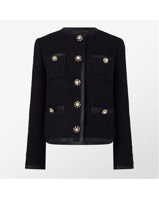 Dolce & Gabbana Black Buttoned Boucle Wool Long Sleeve Overcoat