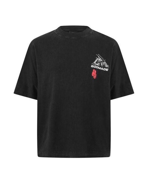 God Made Black Gm Logo Wrap Regular Fit T-Shirt for men
