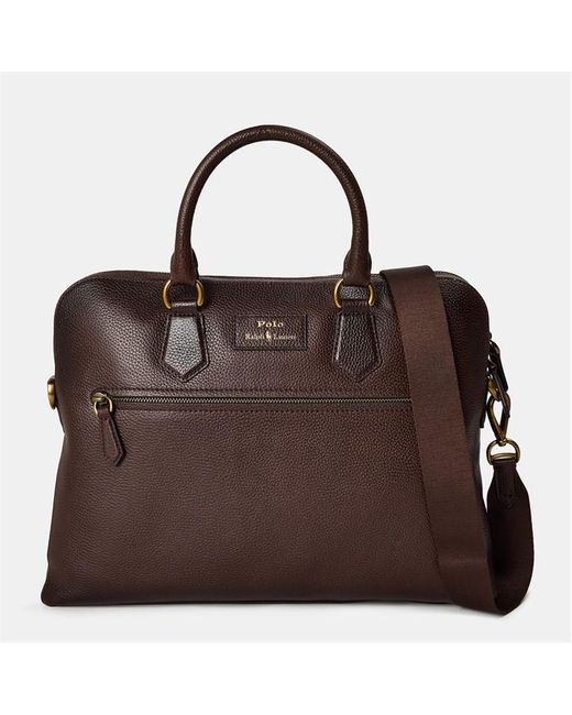 Polo Ralph Lauren Brown Commuter Pebble Leather Document Laptop Bag for men