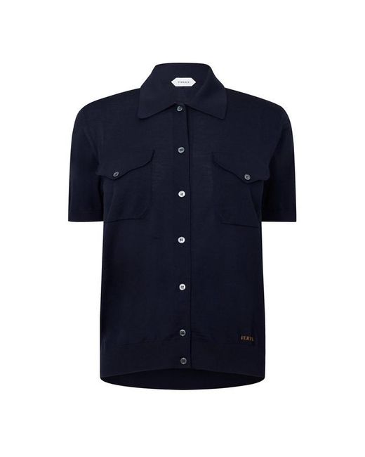 Versace Blue Knitted Short Sleeve Shirt