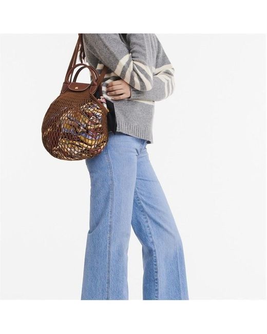 Longchamp Brown Le Pliage Mesh Shopping Bag