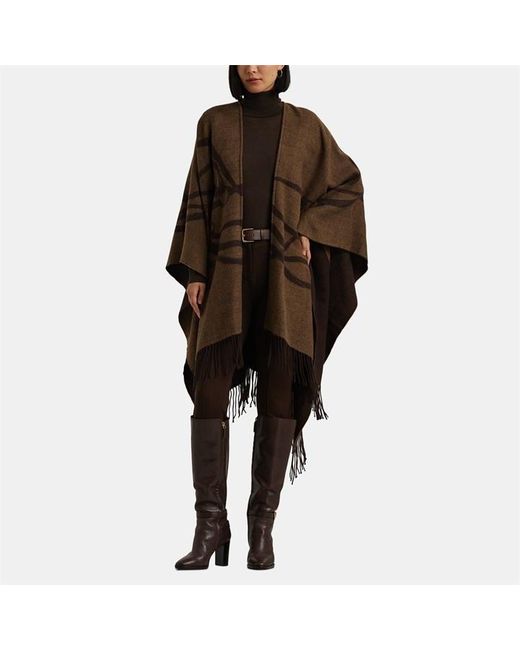 Ralph Lauren Brown Equestrian Jacquard Ruana
